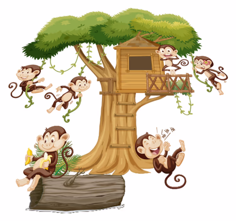 Tapis vinyle animal singes sur une maison dans les arbres - TenStickers