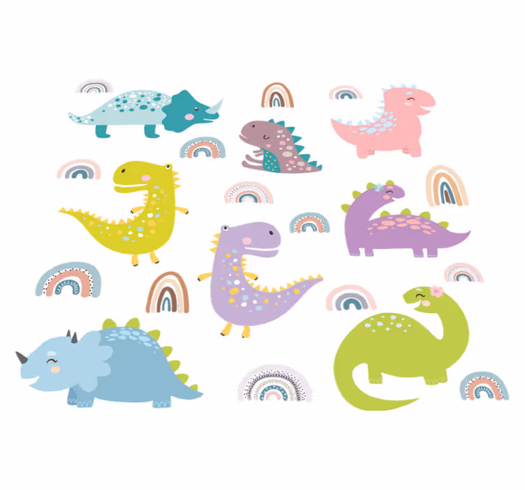 Tapis vinyle animal dinosaures nordiques avec arc-en-ciel - TenStickers