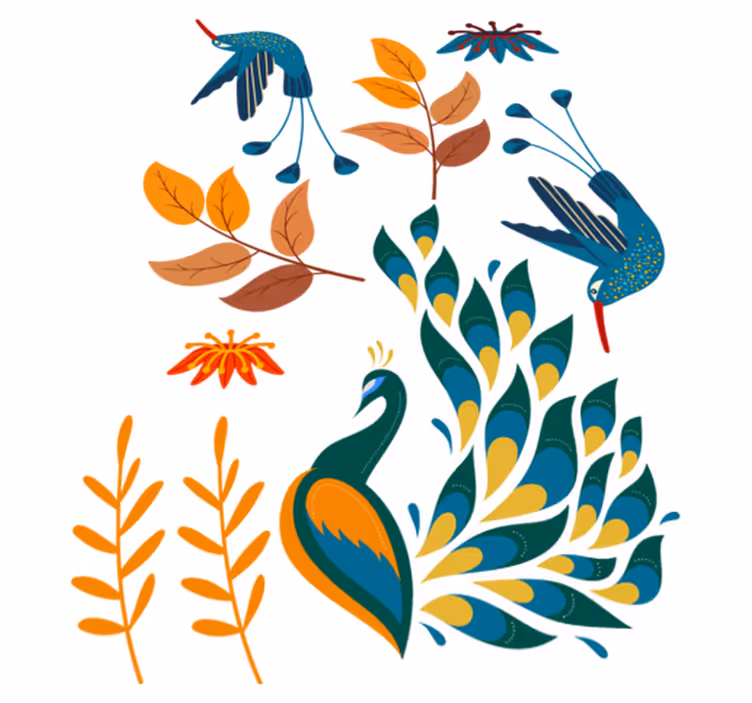 Tapis vinyle animal style oiseaux et plantes - TenStickers