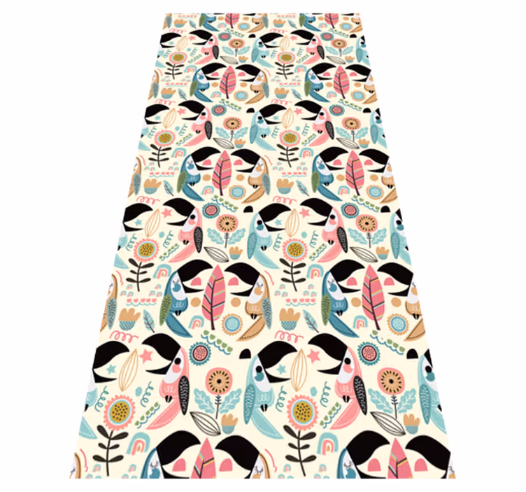 Tapis vinyle animal feuillage pastel nordique bleu - TenStickers