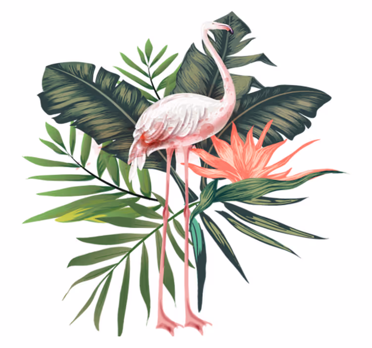 Tapis vinyle animal flamant rose et feuilles aquarelle - TenStickers