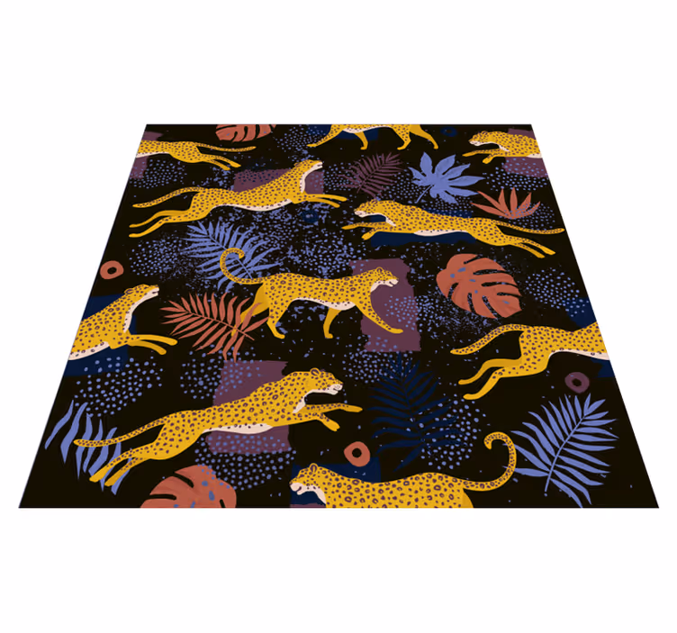 Tapis vinyle animal feuillage tropical et léopards - TenStickers