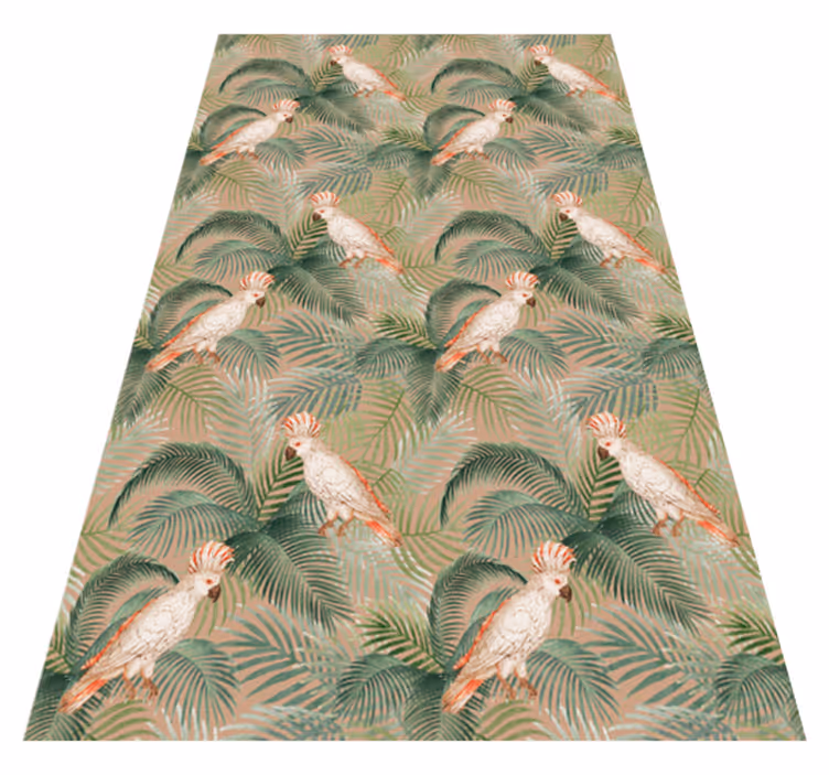 Tapis vinyle animal perroquets blancs sur palmiers beiges - TenStickers