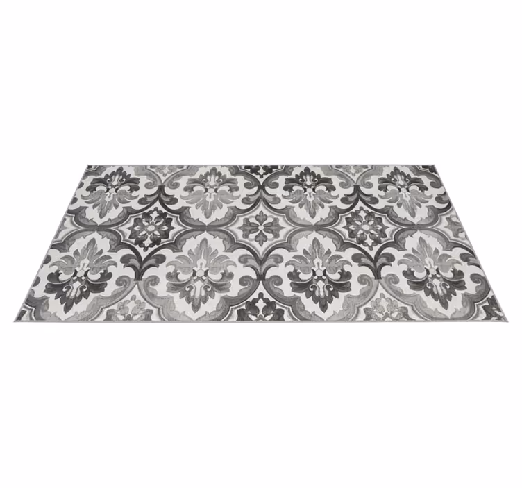 Tapis vinyle cuisine tapisserie damassée en gris - TenStickers