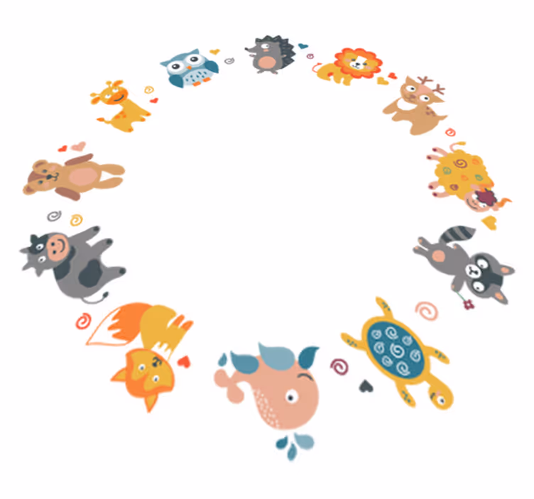 Tapis vinyle animal bébés animaux en cercle - TenStickers