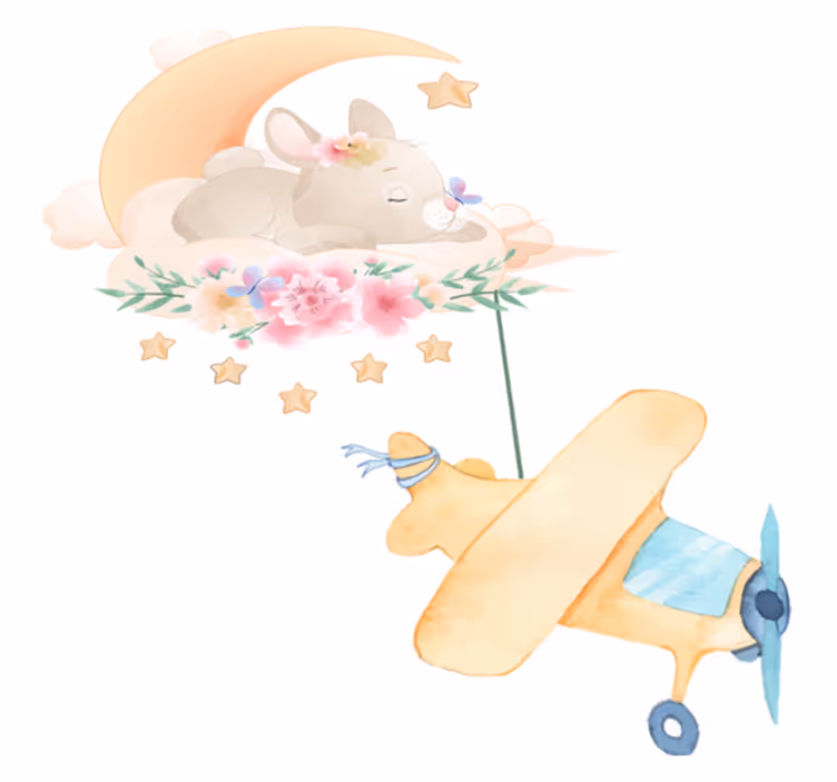 Tapis vinyle animal lapin dormant sur la lune avec jouet - TenStickers