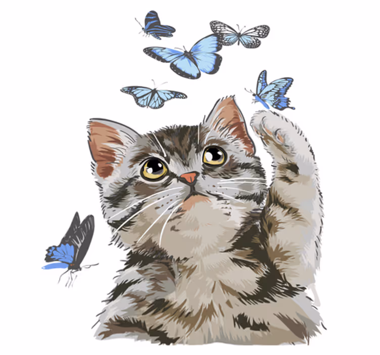 Tapis vinyle animal chat avec papillons bleus - TenStickers
