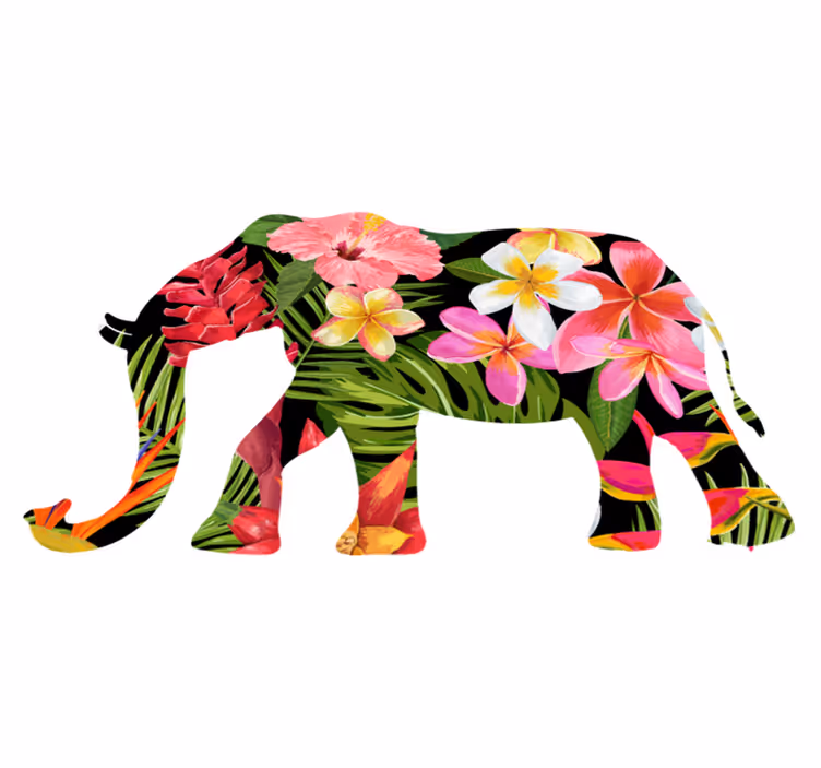 Tapis vinyle animal silhouette d'éléphant floral - TenStickers