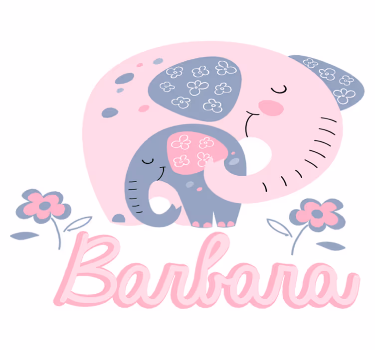 Tapis vinyle animal éléphants avec cœurs et prénom - TenStickers