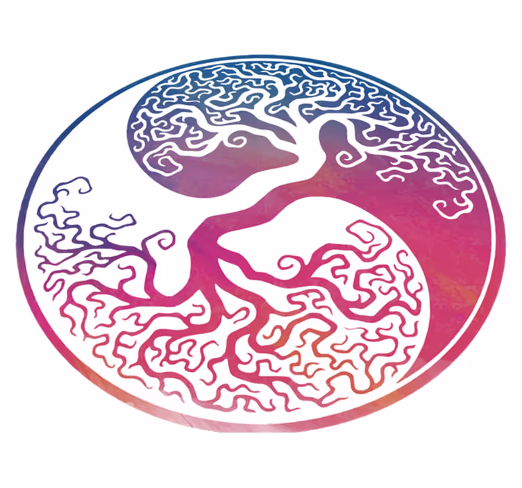 Tapis vinyle fleurs et plantes arbre de vie yin yang - TenStickers