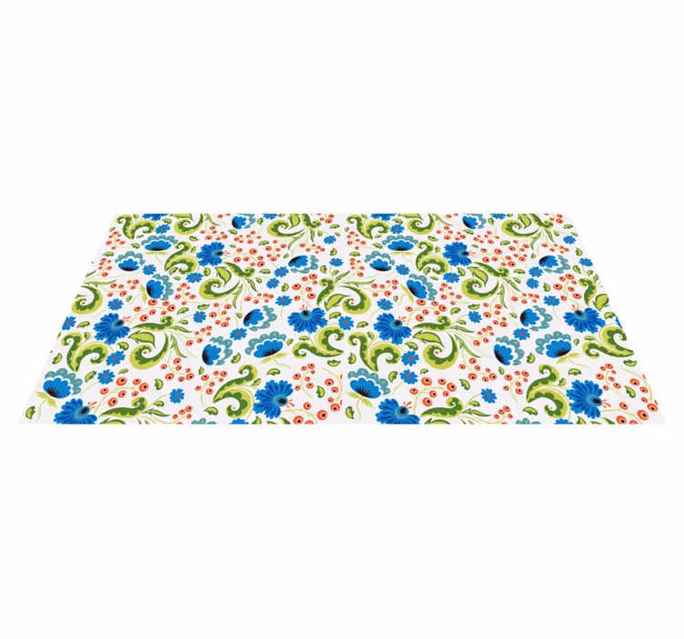 Tapis vinyle fleurs et plantes vertes et bleues - TenStickers