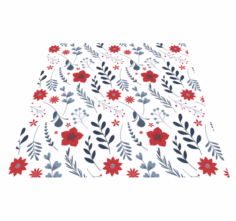 Tapis vinyle fleurs et plantes motif floral rouge et blanc - TenStickers