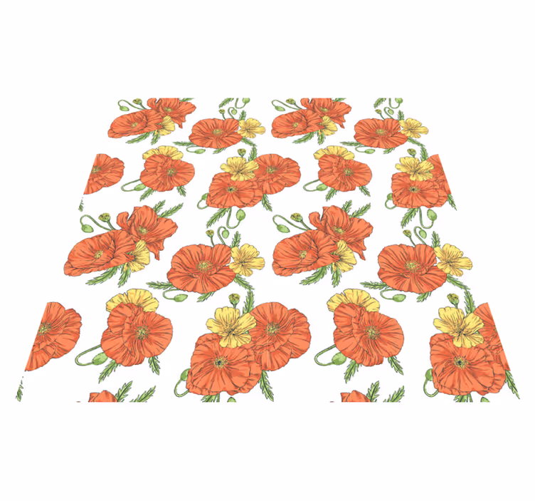 Tapis vinyle fleurs et plantes coquelicots sur fond blanc - TenStickers