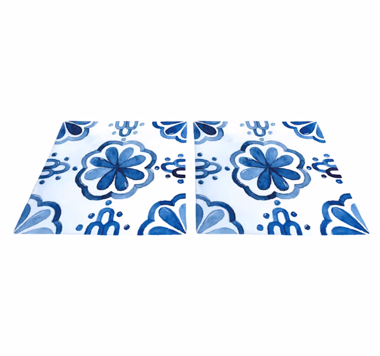 Tapis vinyle salle à manger motifs carreaux floraux - TenStickers