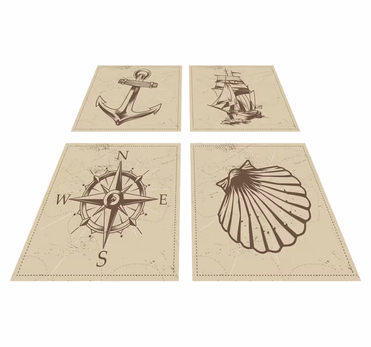 Tapis vinyle salle de bain motifs objets marins - TenStickers