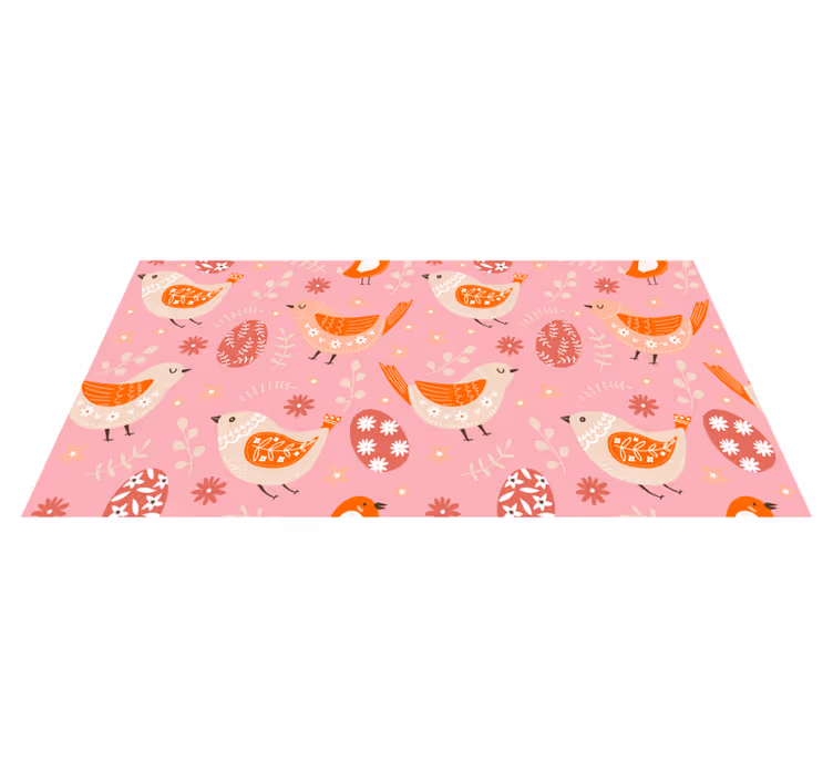 Tapis vinyle fleurs et plantes motif art populaire oiseaux - TenStickers