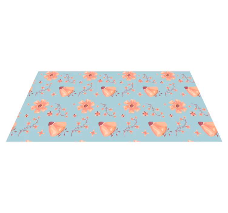 Tapis vinyle fleurs et plantes fleurs orange sur fond bleu - TenStickers