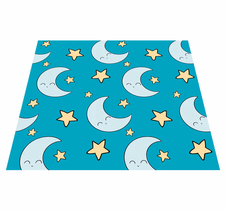 Tapis vinyle étoile lunes bleues joyeuses - TenStickers