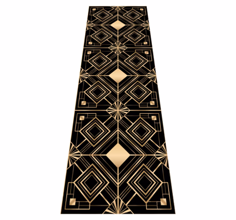 Tapis vinyle géométrique motif déco noir et or - TenStickers