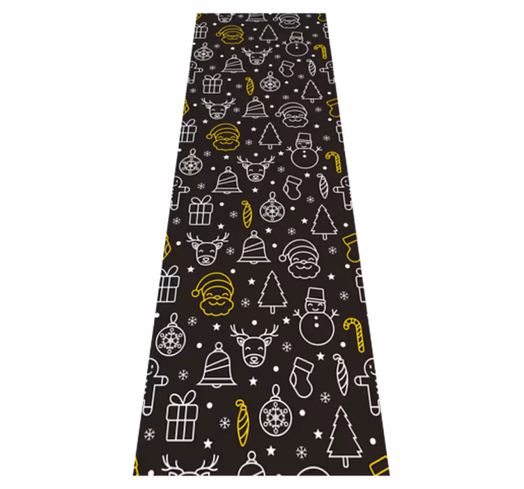 Tapis vinyle noël motif blanc et jaune sur fond noir - TenStickers