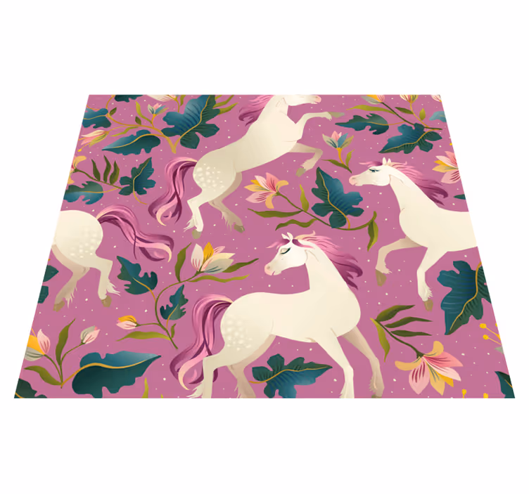 Tapis vinyle chambre design cheval floral rose - TenStickers