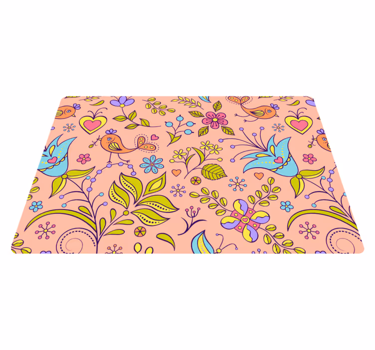 Tapis vinyle nature motif floral avec oiseaux et papillons - TenStickers