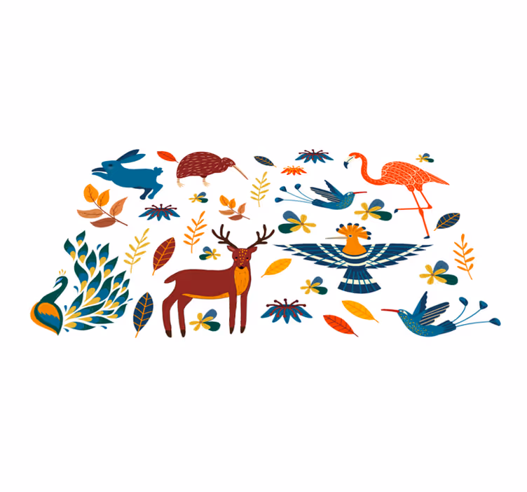 Tapis vinyle fleurs et plantes style tengango animaux - TenStickers