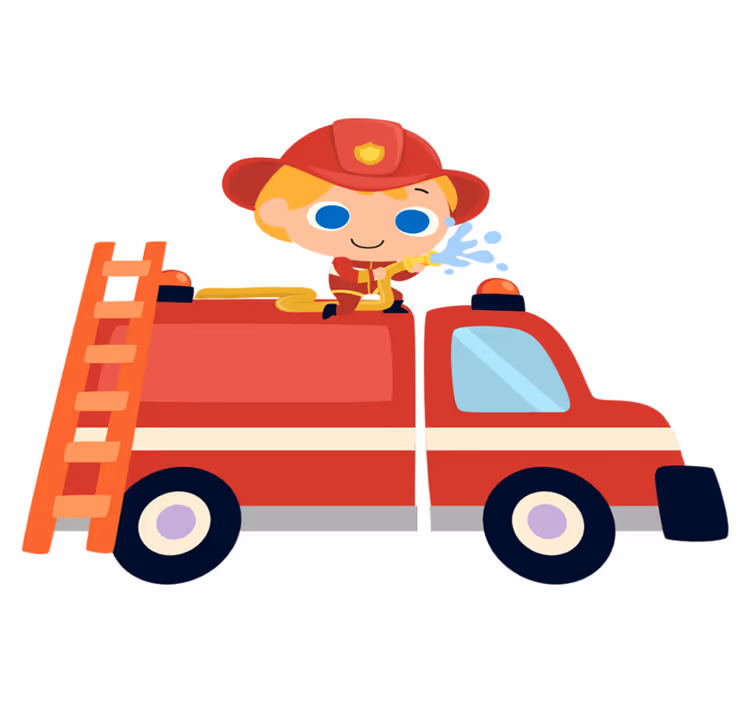 Tapis vinyle pour enfants voiture de pompier rouge - TenStickers