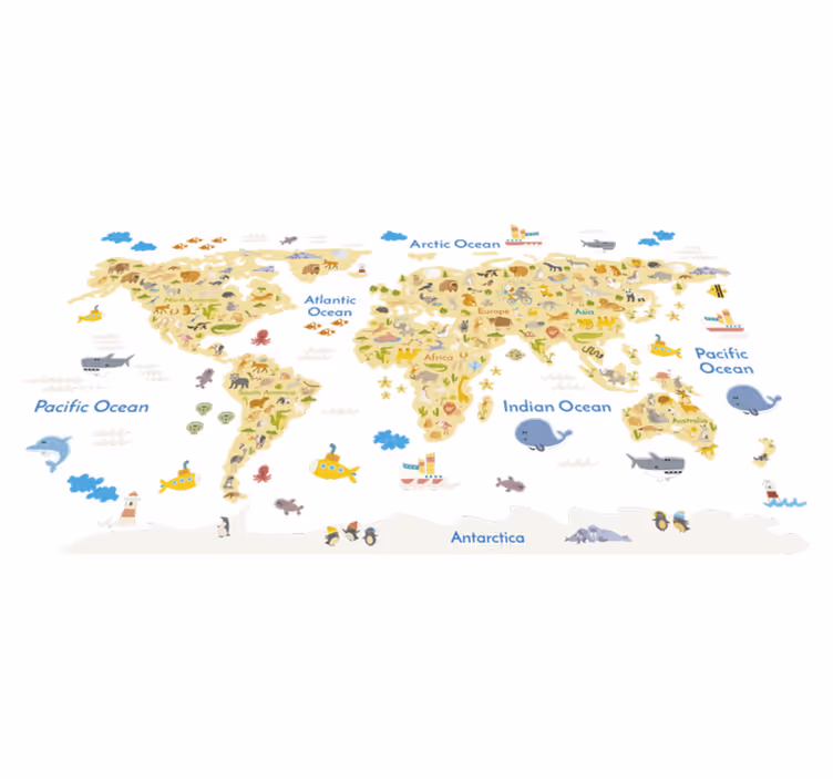 Tapis vinyle carte du monde faune décorative - TenStickers