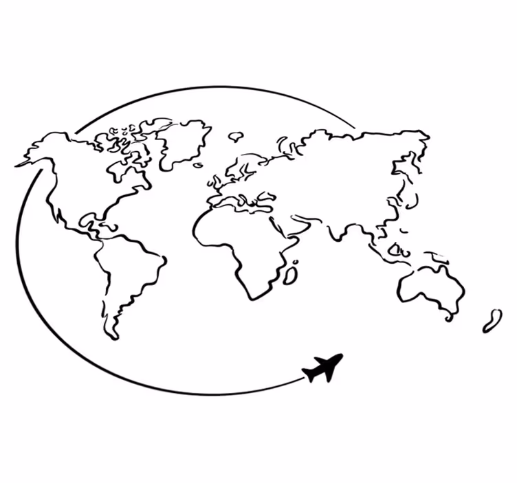 Tapis vinyle carte du monde avion circulaire - TenStickers