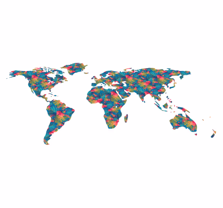 Tapis vinyle carte du monde feuilles tropicales colorées - TenStickers