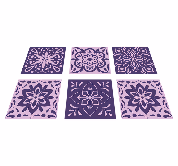 Tapis vinyle salle de bain carreaux floraux violets - TenStickers