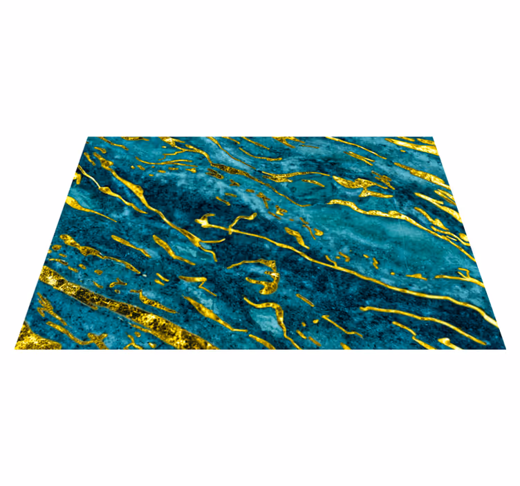 Tapis vinyle salle de bain effet marbre bleu et or - TenStickers