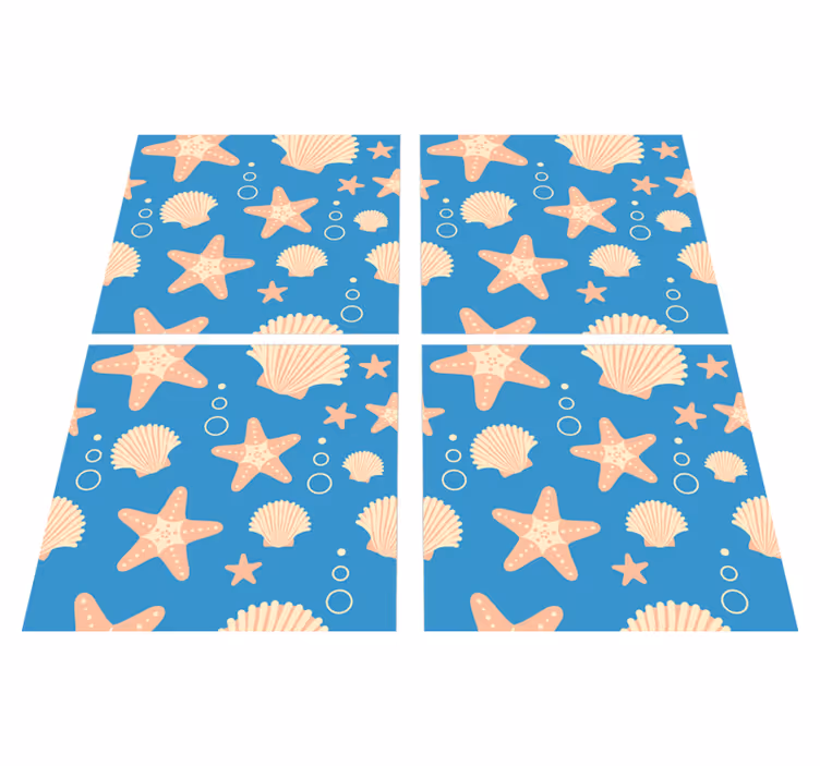 Tapis vinyle salle de bain poissons et coquillages - TenStickers