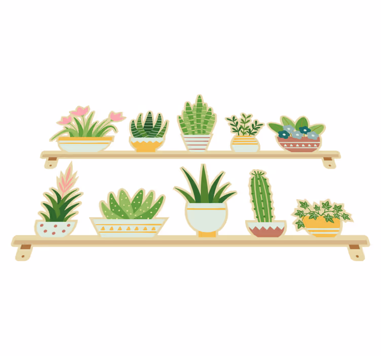 Tapis vinyle cuisine étagère avec plantes cactus - TenStickers