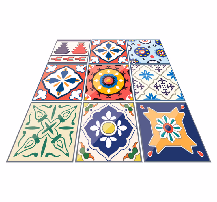 Tapis vinyle cuisine carreaux ornementaux colorés - TenStickers