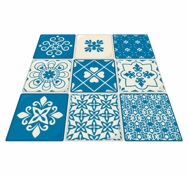 Tapis vinyle cuisine motif gris et bleu - TenStickers