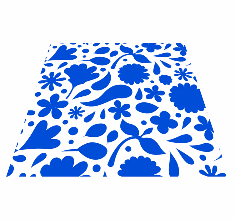 Tapis vinyle cuisine fleurs diverses bleu delft - TenStickers