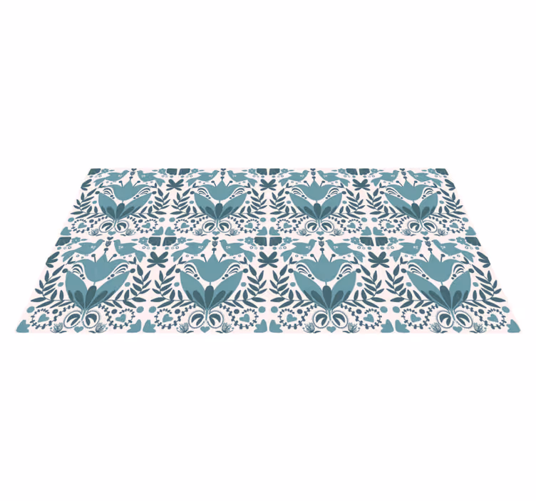 Tapis vinyle cuisine motif folklorique bleu avec oiseaux - TenStickers
