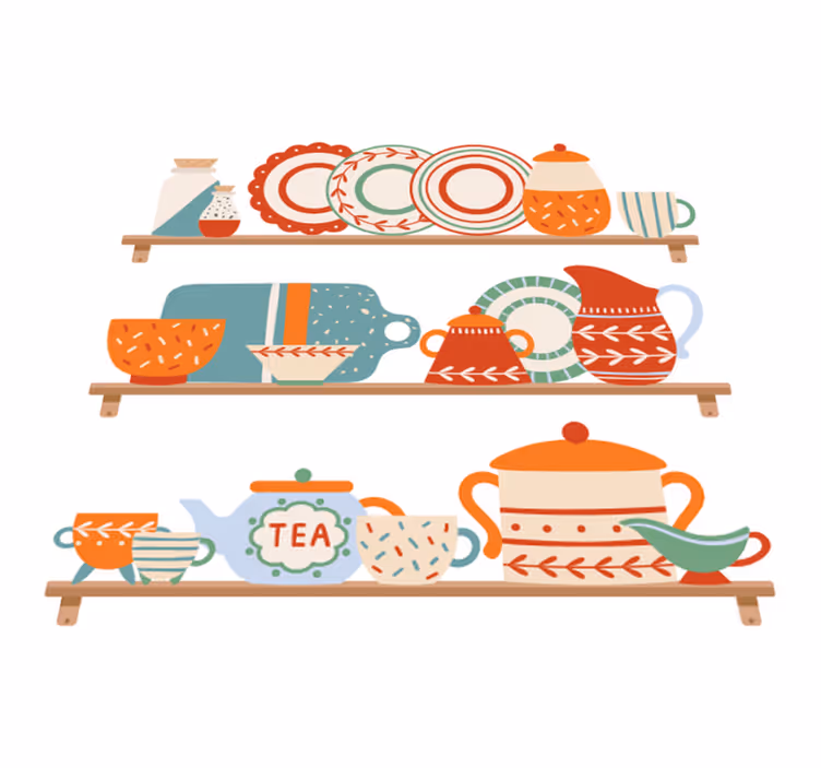 Tapis vinyle cuisine vaisselle de cuisine sur étagère - TenStickers