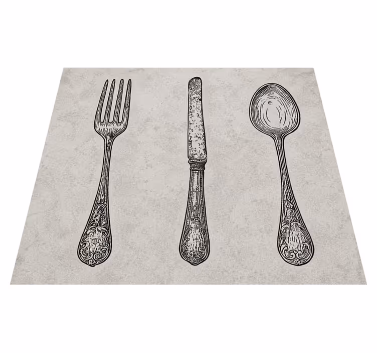 Tapis vinyle cuisine motifs couverts gris - TenStickers