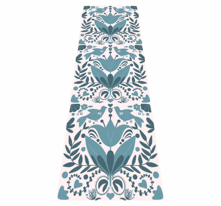 Tapis vinyle cuisine motif folk bleu avec oiseaux - TenStickers