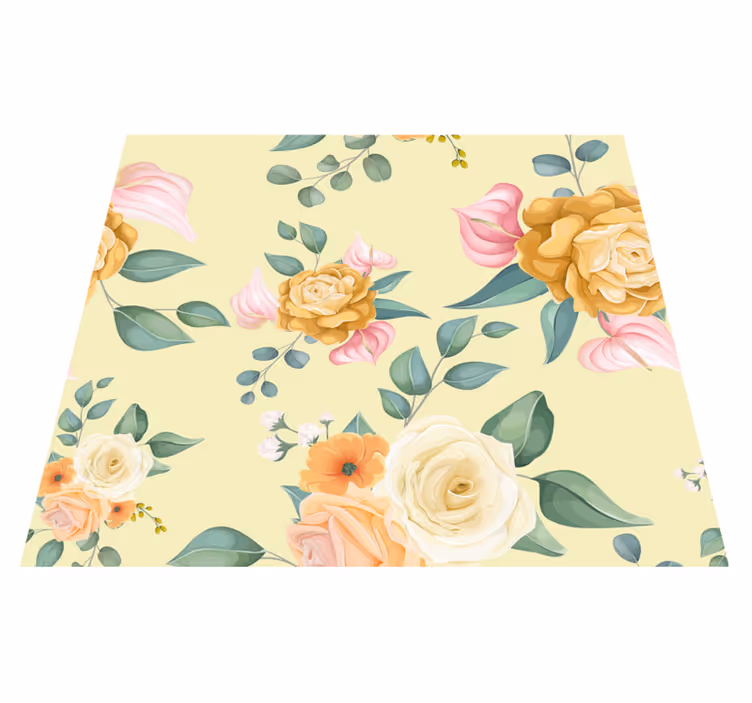 Tapis vinyle chambre roses jaunes style vintage - TenStickers