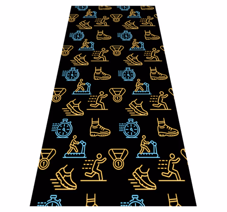 Tapis vinyle chambre icônes de course néon sur noir - TenStickers