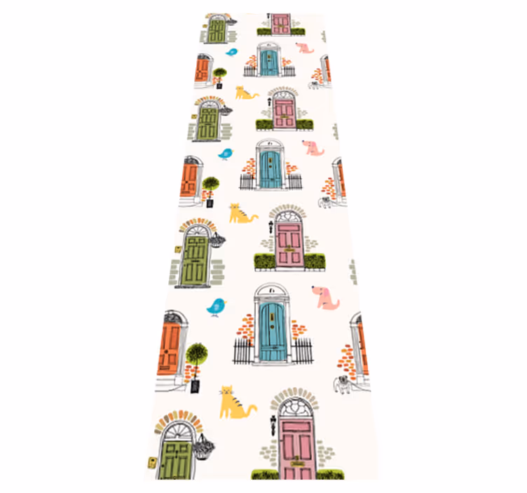 Tapis vinyle chambre symboles animaux et bâtiments - TenStickers