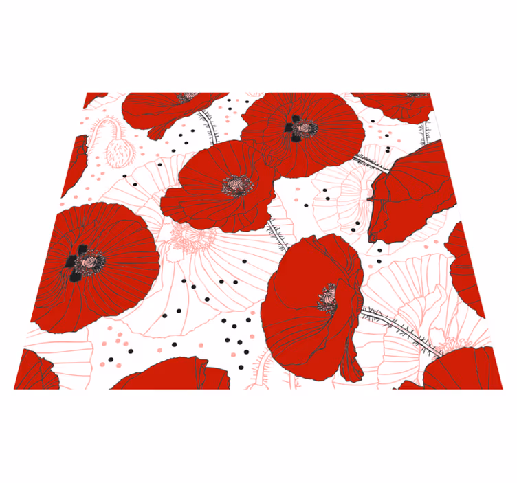 Tapis vinyle nature fleurs rouges et dessins - TenStickers