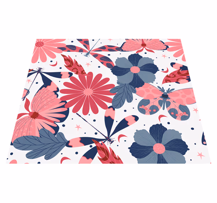 Tapis vinyle nature motif papillon floral - TenStickers