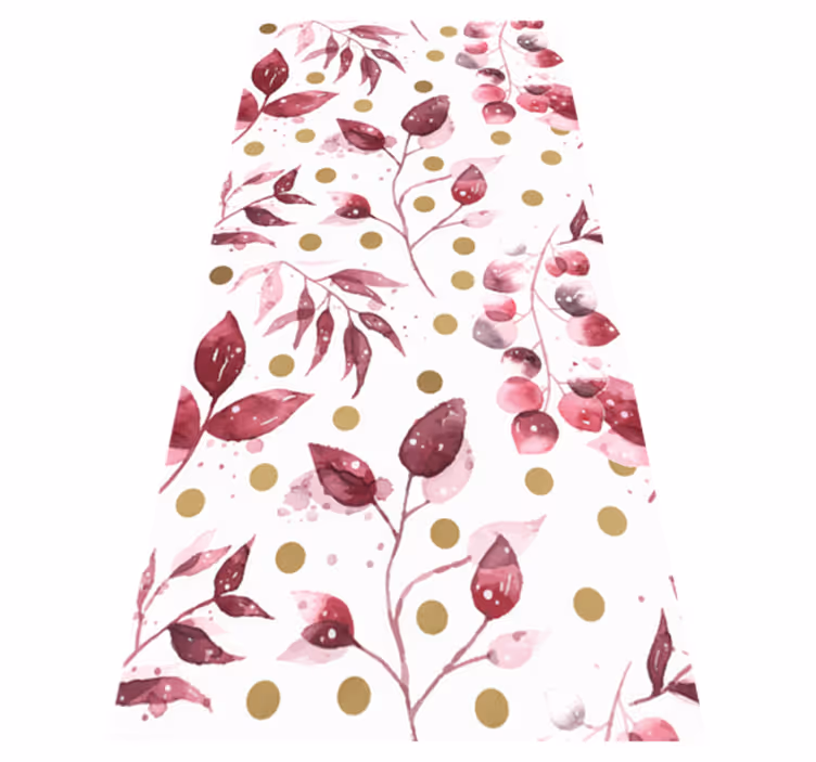 Tapis vinyle nature feuilles bordeaux à pois dorés - TenStickers
