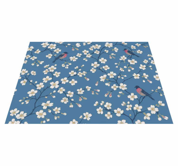 Tapis vinyle nature oiseaux du verger bleu - TenStickers