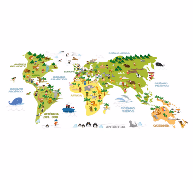 Tapis vinyle carte du monde enfants des pays - TenStickers